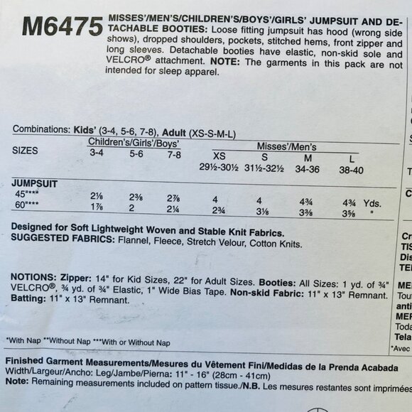 Set of Family Sewing Patterns Hoodie Jumpsuits Booties Parent & Child Sizes - Picture 5 of 8